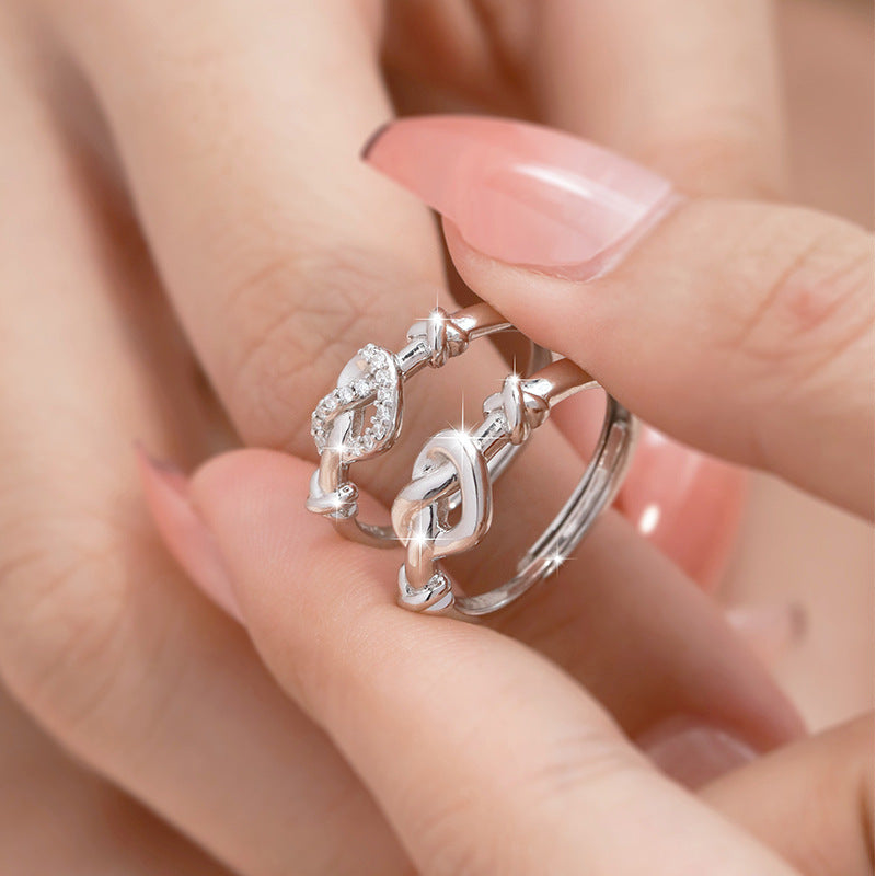 Engraved Love Knot Matching Rings for Couples