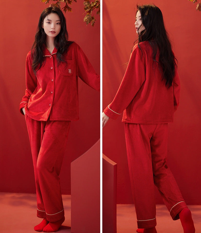 Newly Wed Couples Red Flannel Pajamas Set