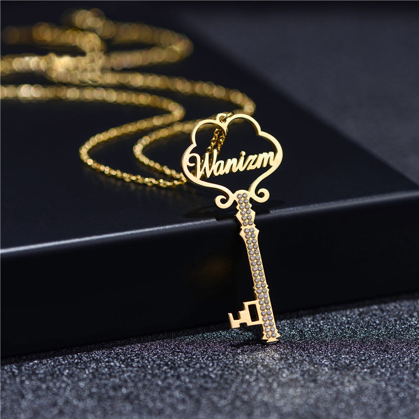 Custom Name Key Pendant Necklace for Her