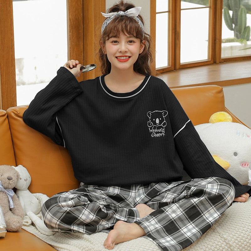 Gullei™ Stylish Pullover Plaid Pajamas Set Pure Cotton