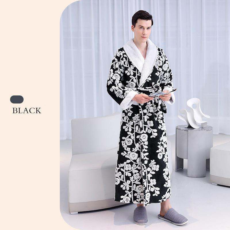 Floral Thickened Flannel Robe Nightgown Set