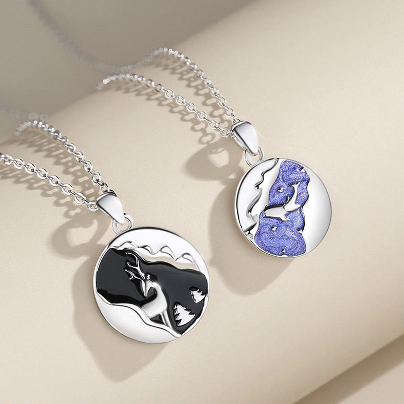 Coin Enamel Couple Necklaces Set