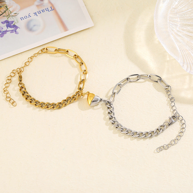 Magnetic Half Heart Couple Bracelets – Personalized Stainless Steel Promise Set