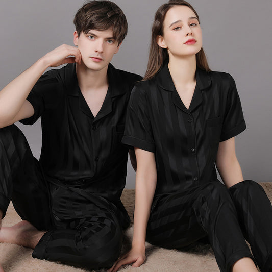 Elegant Tonal Stripe Satin Couple Pajamas