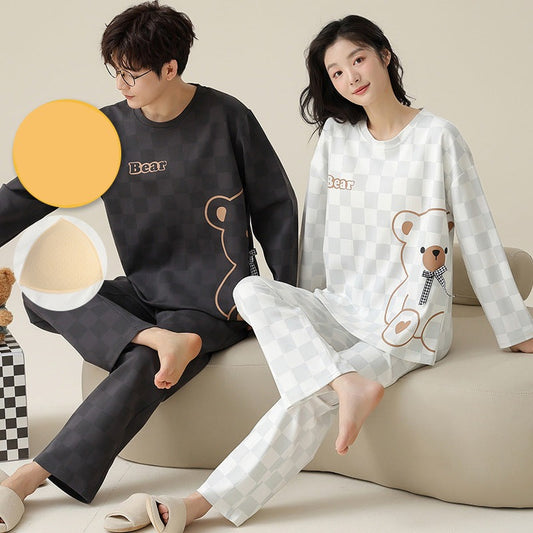 Bear Couples Matching Nightwear Pajamas Set Cotton