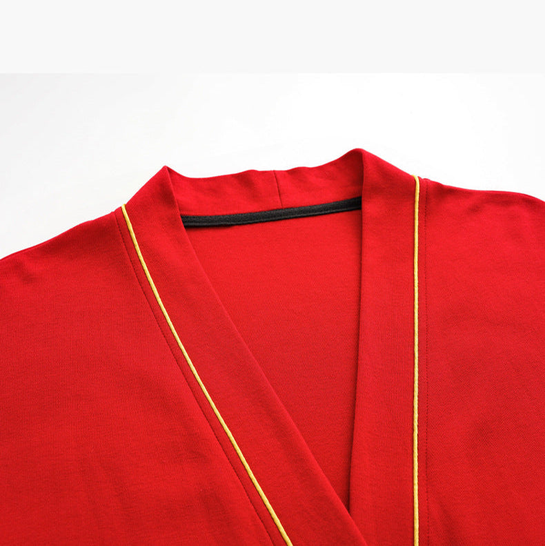 2-Piece Red Asian Style Bathrobe Set for Couples