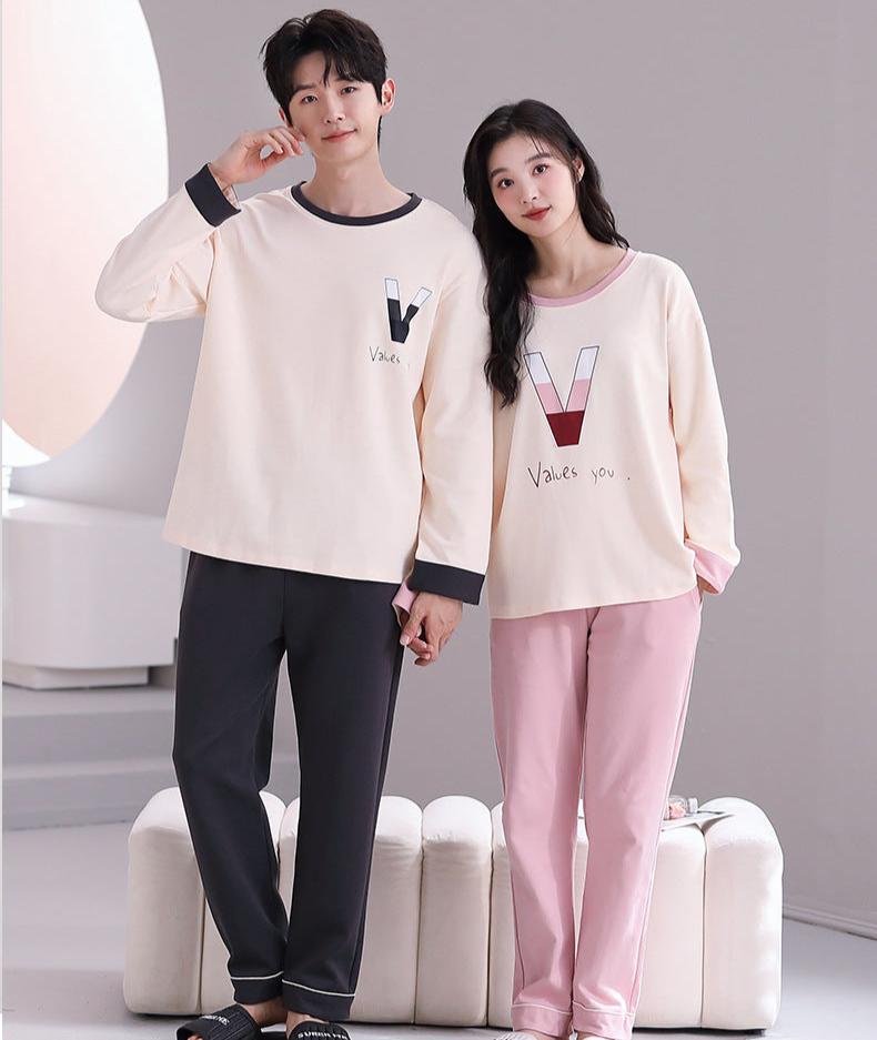 Long Sleeve Soft Pajamas Set for Couples 100% Cotton