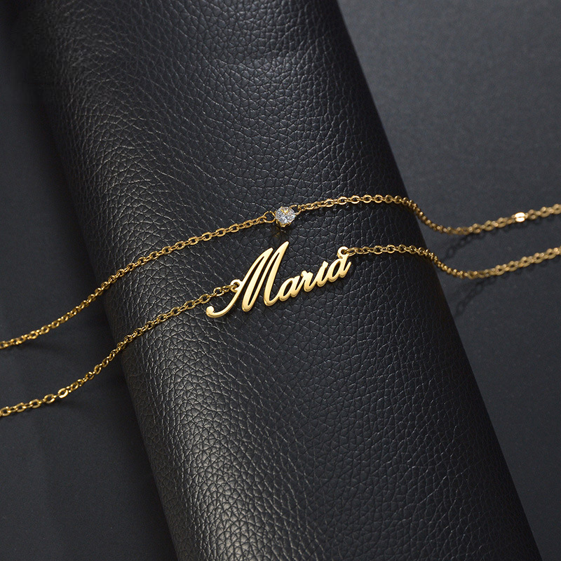Double Chain Personal Name Birthstone Necklace