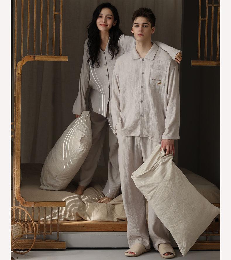 Matching Button-Front Couples Pajamas Set - A-Grade Cotton