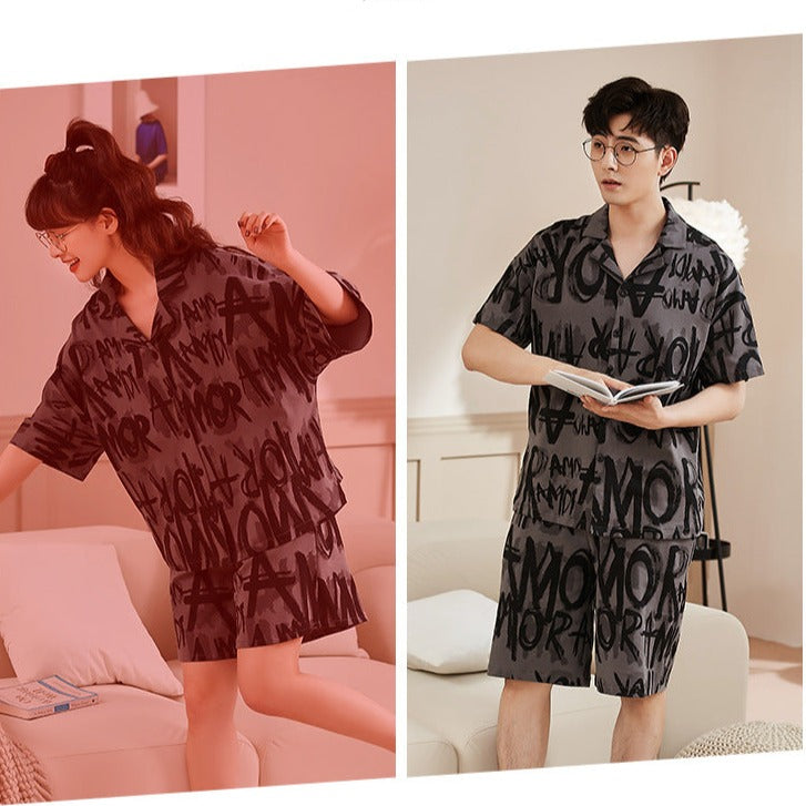 Summer Pajamas Set Short Sleeve PJs for Couples 100% Cotton