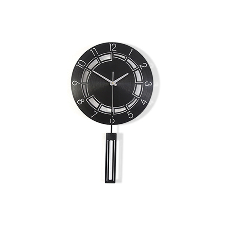 Silent Wall Clock with Pendulum – Black Round, 27×42 cm