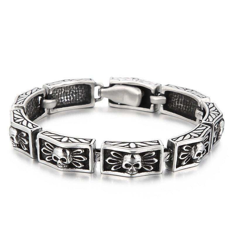 Custom Vintage Skull Mens Steel Bracelet 21.5cm