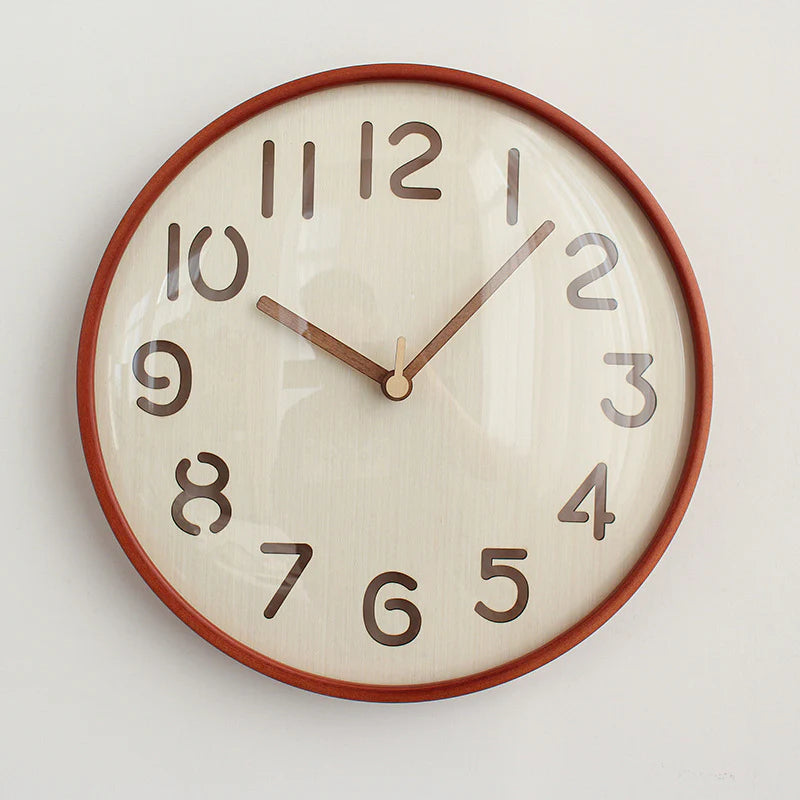 Nordic Silent Wall Clock – Solid Wood, 12" (Non-Ticking)