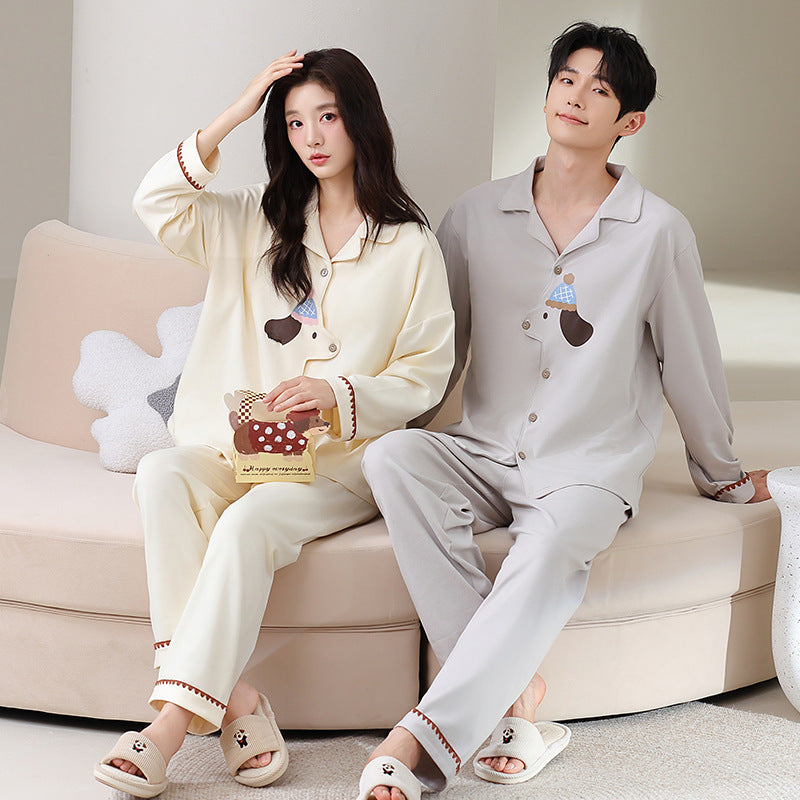 Matching Couple Pajamas Set – Cute Puppy Patch, Soft & Stretchy