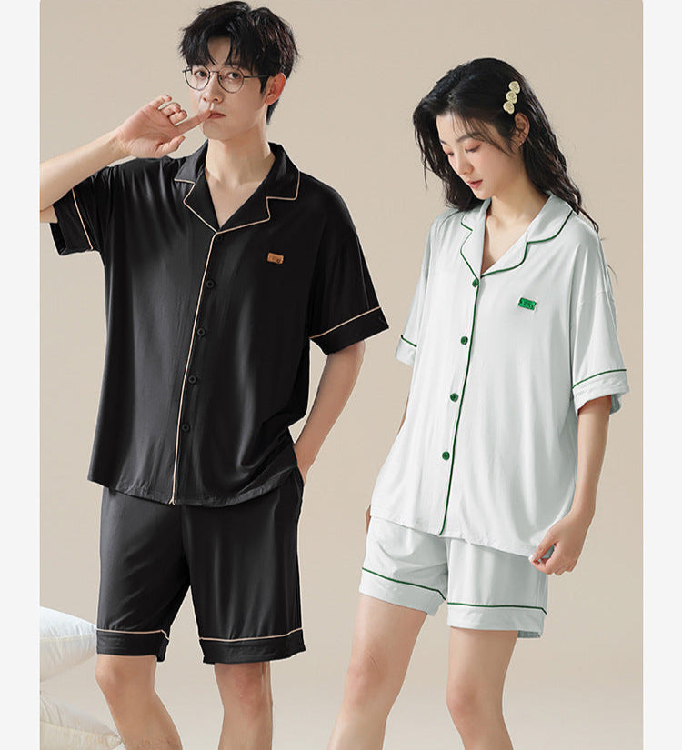 Korean Style Modal Couple Pajamas - Short Sleeve Button-Down