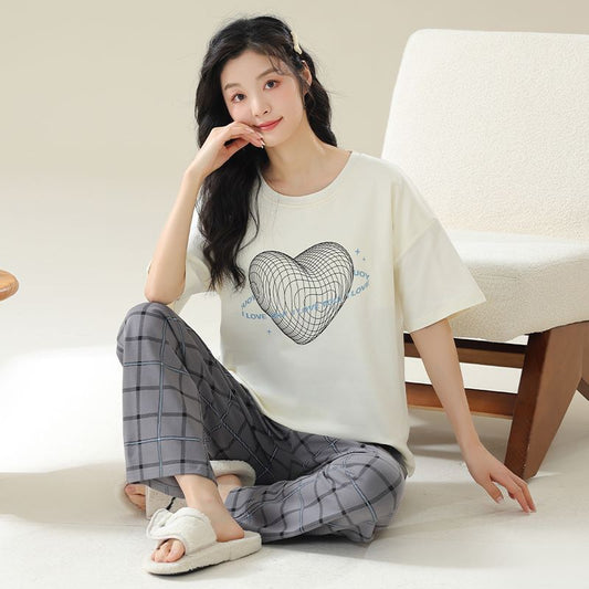 Pure Cotton Short-Sleeve 2-Piece Pajamas Set