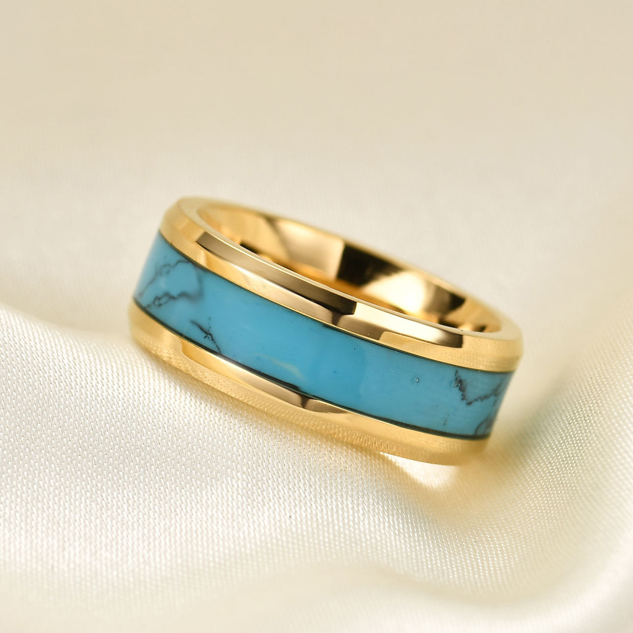 Custom Engraved Mens Wedding Ring Turquoise