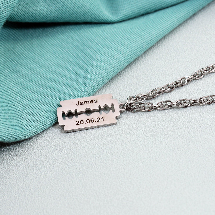 Custom Engraved Blade Necklace Gift for Barber