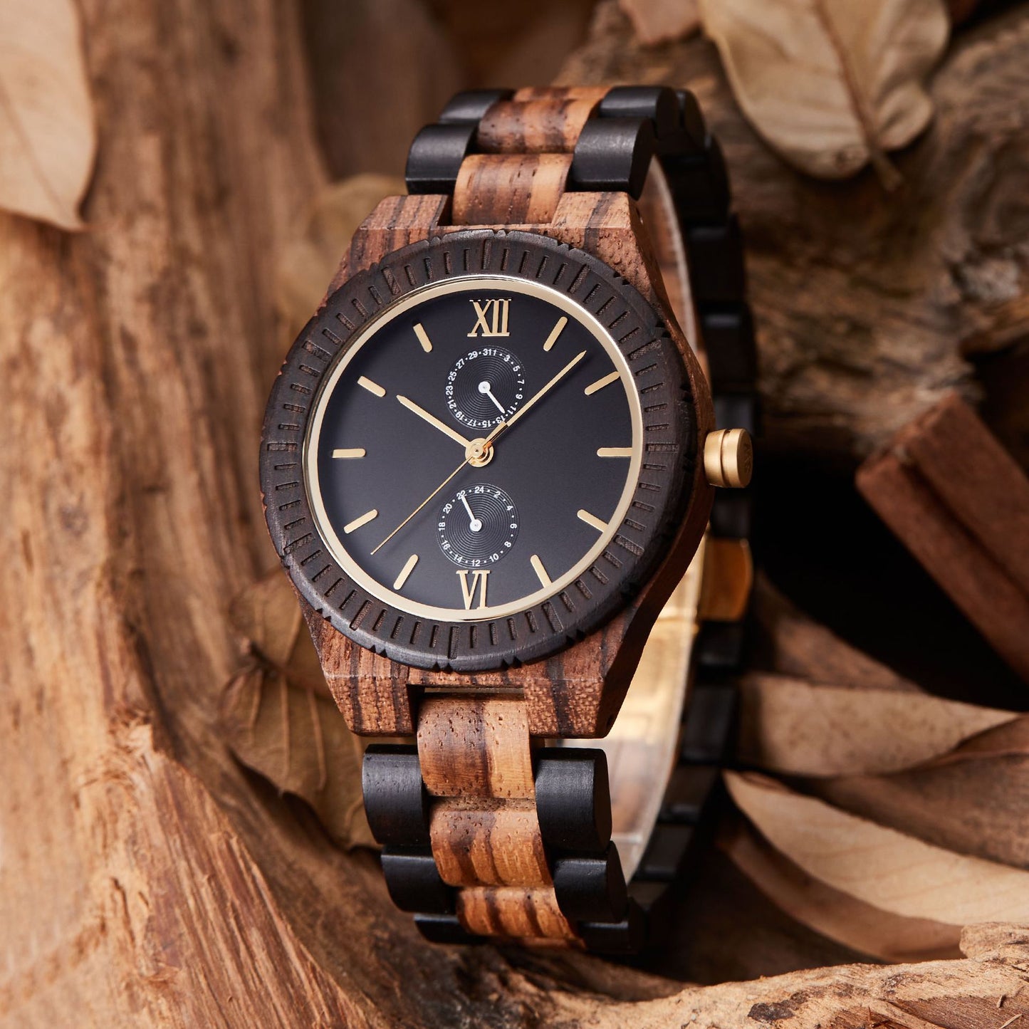 Mens Elegant Wood Watch with Custom Engraving
