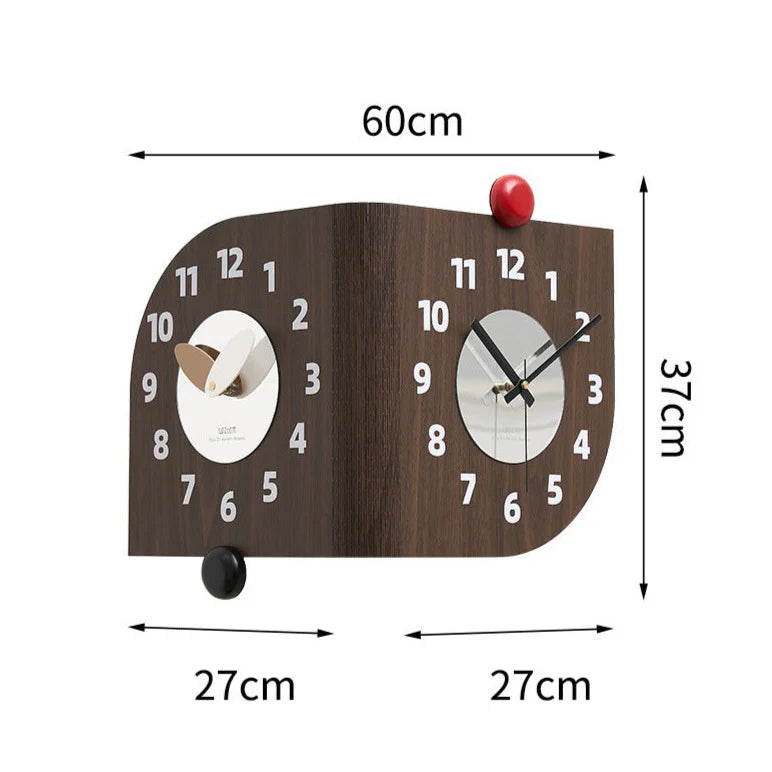 Corner Double-Sided Silent Wall Clock – Rich Brown (Dual Time)