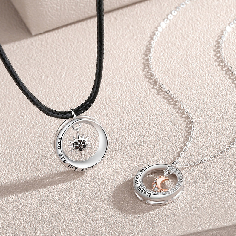 Sun and Moon Promise Couple Necklaces Set