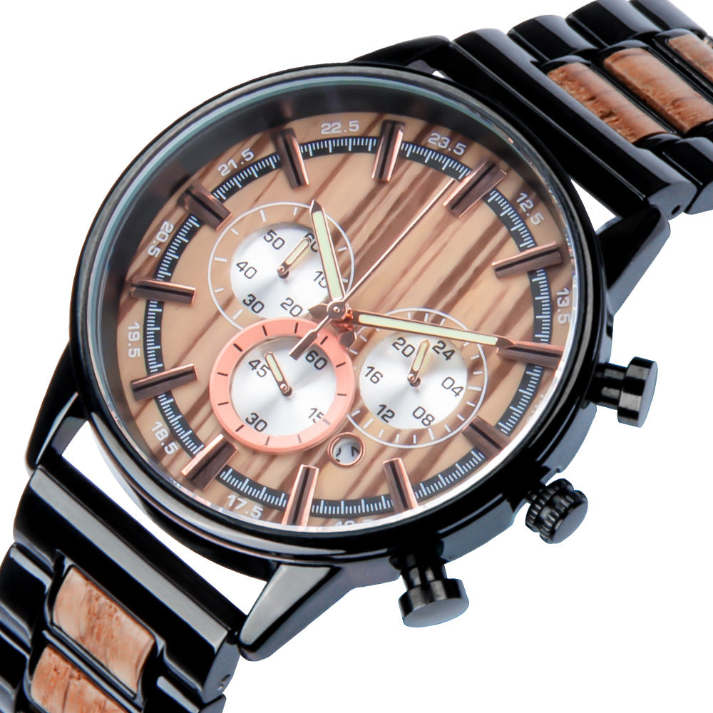 Engraved Mens Wood Watch Multifunctional