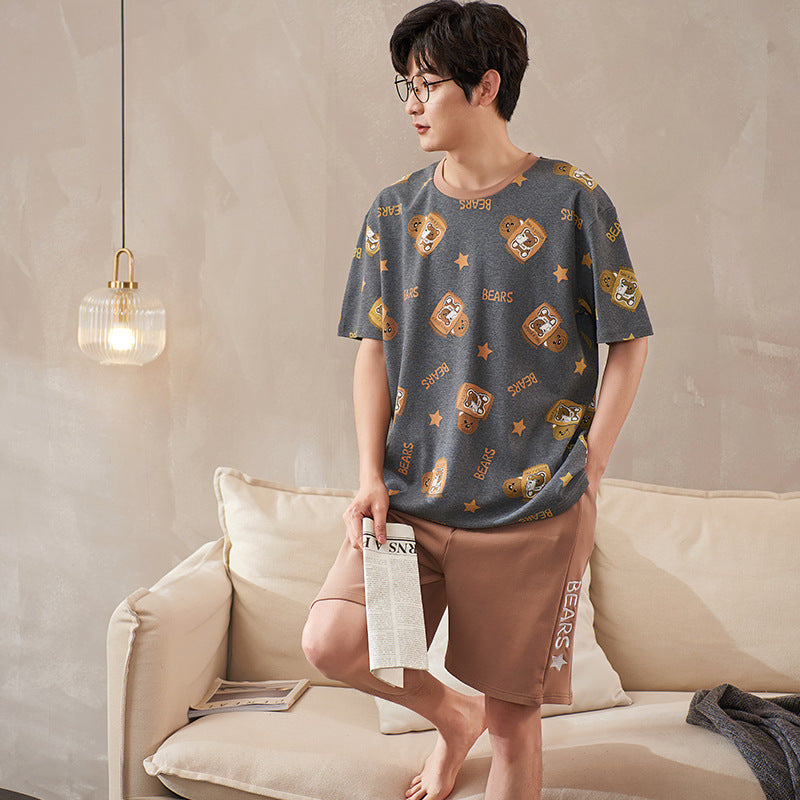Matching Short Sleeves Pajamas Set for Couples Pure Cotton