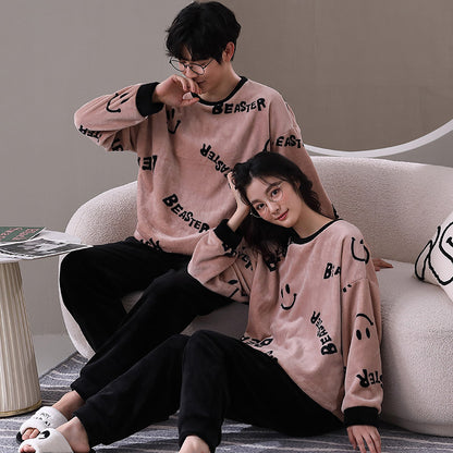 Warm Winter Flannel Pajamas Set for Couples