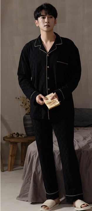 Matching Pajamas Set for Couples Black Pure Cotton
