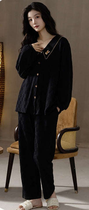 Matching Pajamas Set for Couples Black Pure Cotton