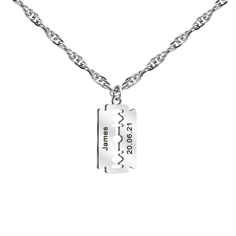 Custom Engraved Blade Necklace Gift for Barber