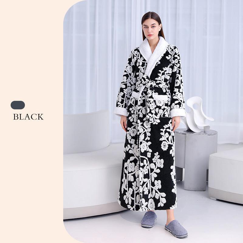Floral Thickened Flannel Robe Nightgown Set