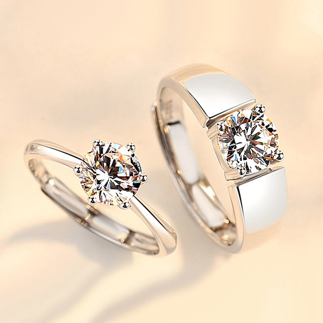 2 Carats Cubic Zirconia Couple Rings Set for 2