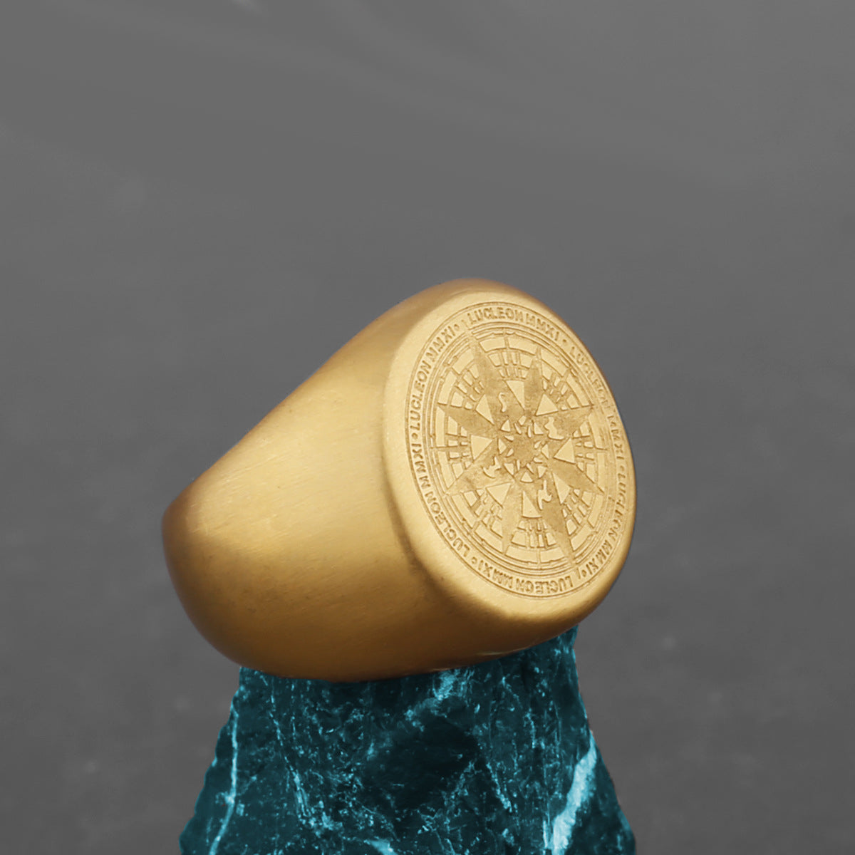 Engraved Compass Viking Style Mens Ring