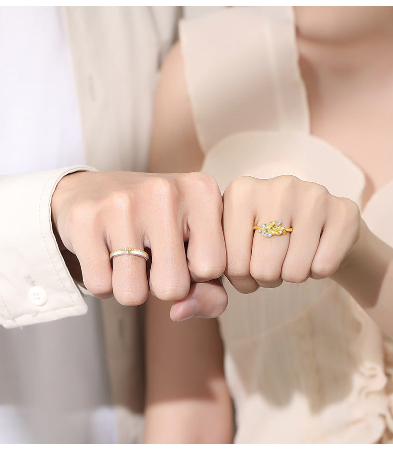 Matching Cubic Zirconia Couple Rings Set for 2 - Adjustable Size