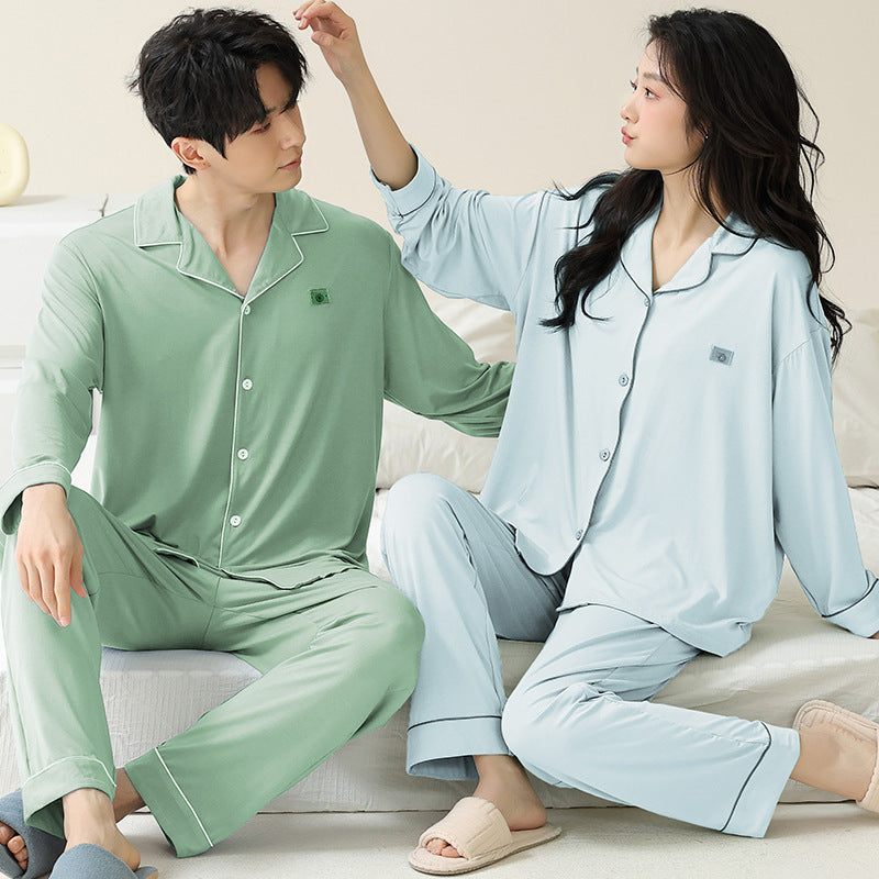Long Sleeve Collar Matching Pajamas Set 100% Cotton