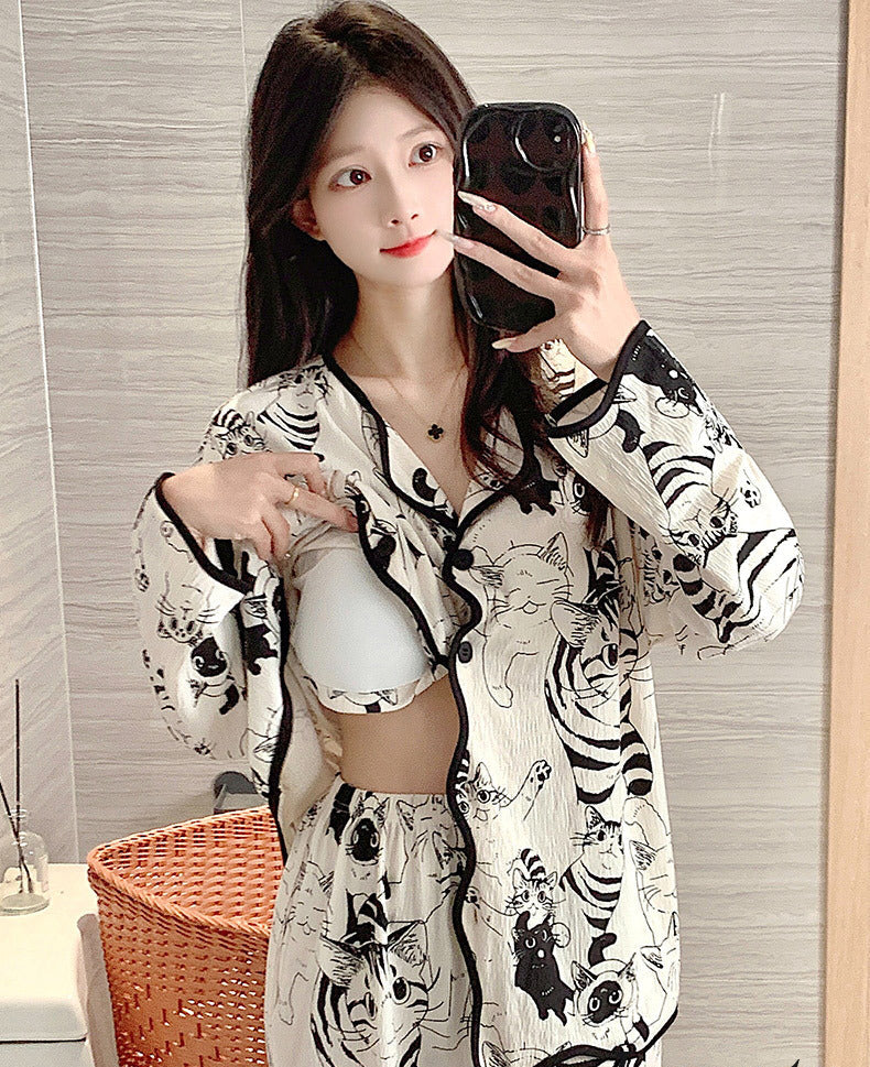 Cat Pattern Pajamas Set 100% Organic Cotton