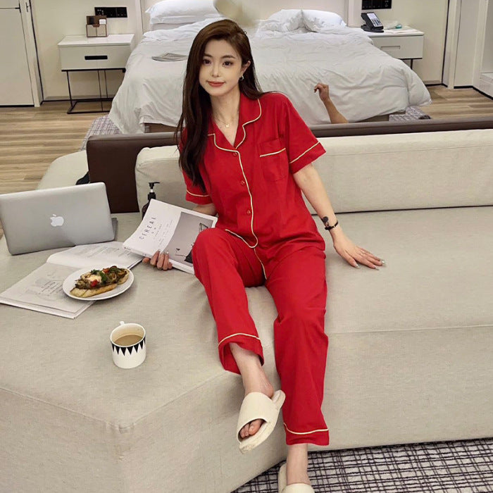 Classic Red Cotton Couple's Pajama Set
