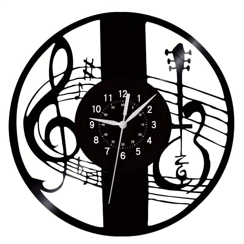 Music Notes LP Record Silent Wall Clock – Vinyl Design for Music Lovers