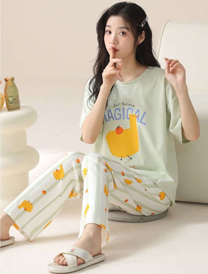Cute Duck Pyjamas Set for Women - 100% Cotton