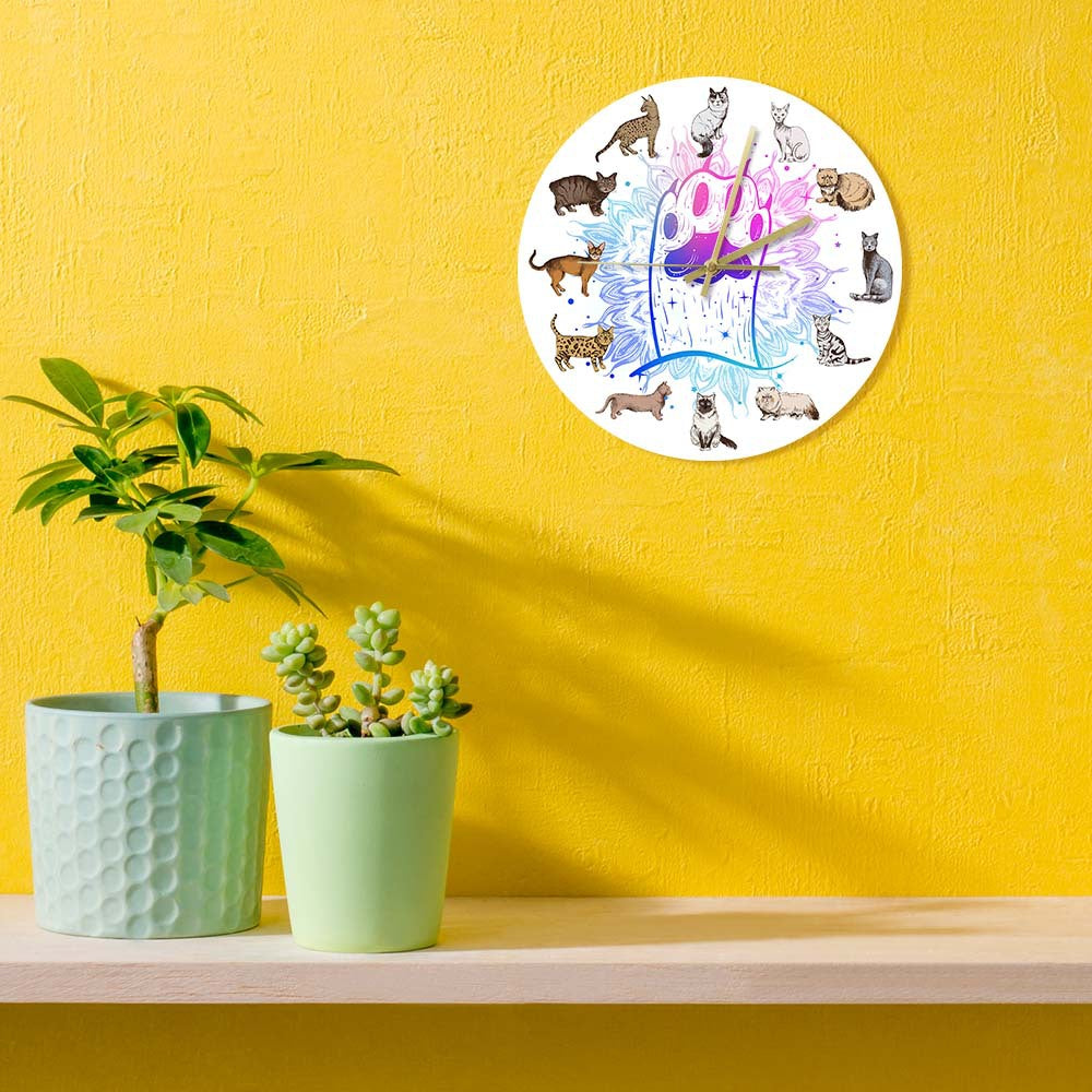Wall Deco Silent Clock Gift for Cat Lovers