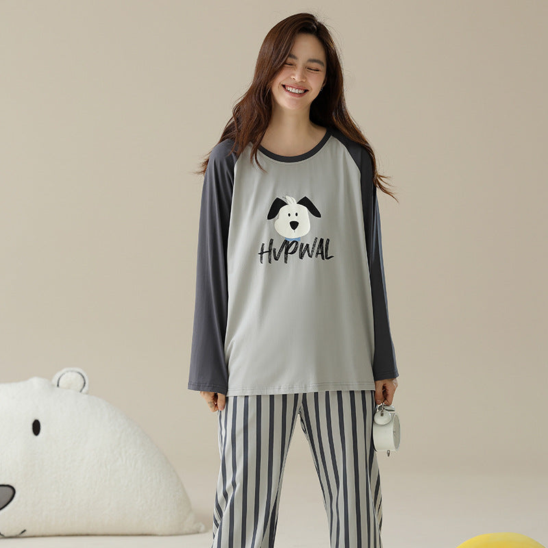 4-Piece Striped Puppy Cozy PJs Set for Couples