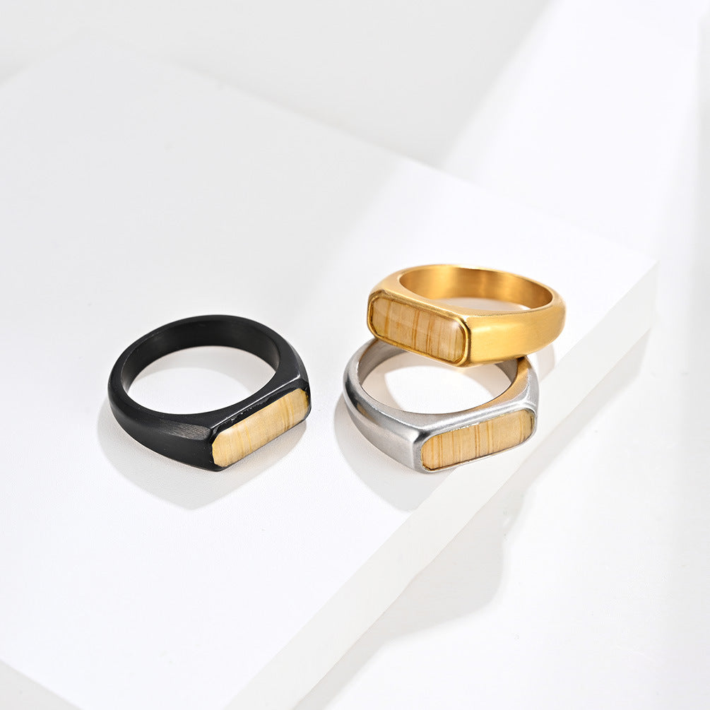 Engraved Wood and Titanium Promise Ring