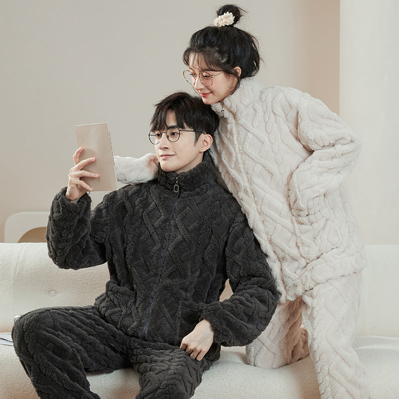 Matching Flannel Winter Zipper Sleepwear for Couples