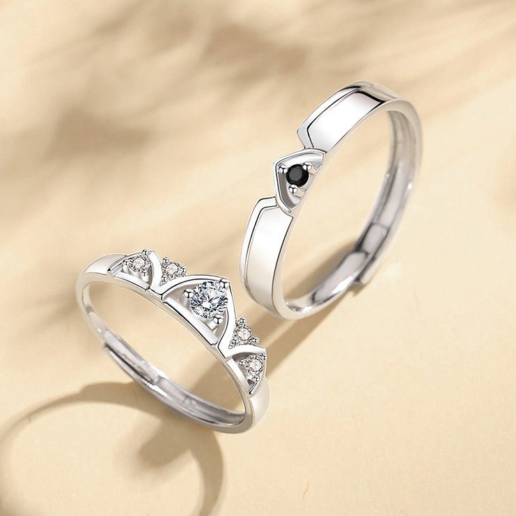 Matching Crowns Couple Rings with Names Engraved