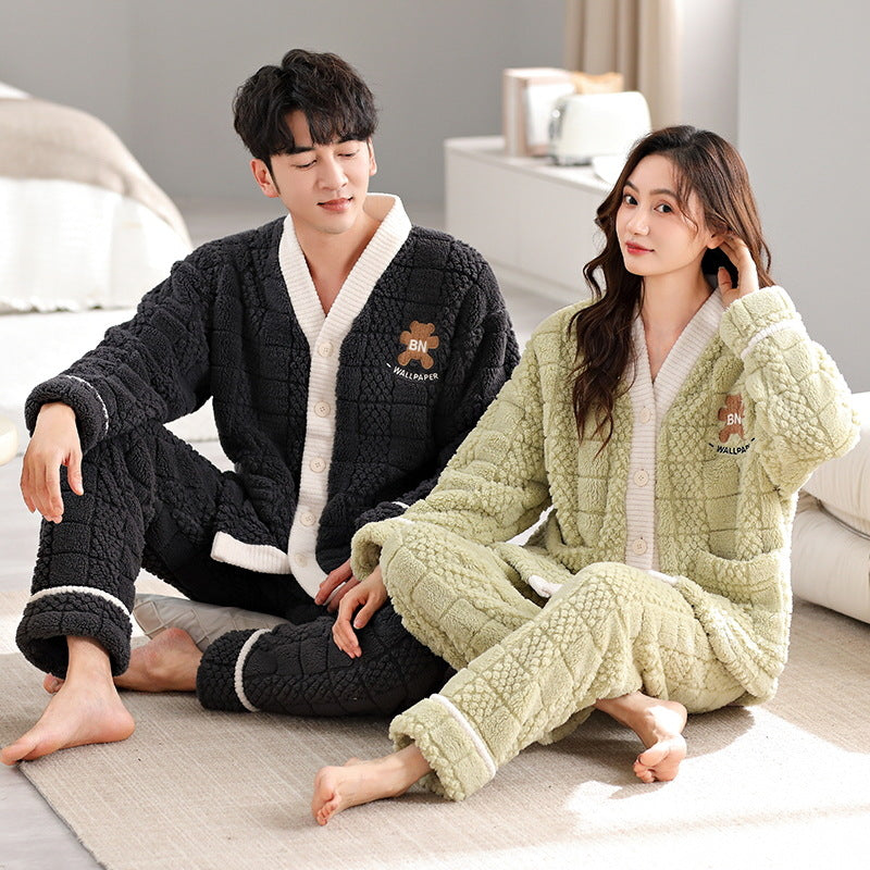 Matching Couple Pyjamas Flannel Nightwear Set