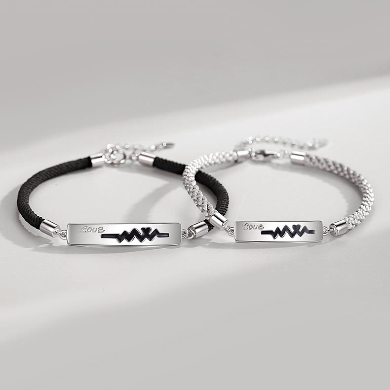 Custom Color Changing Heartbeat Couple Bracelets Set
