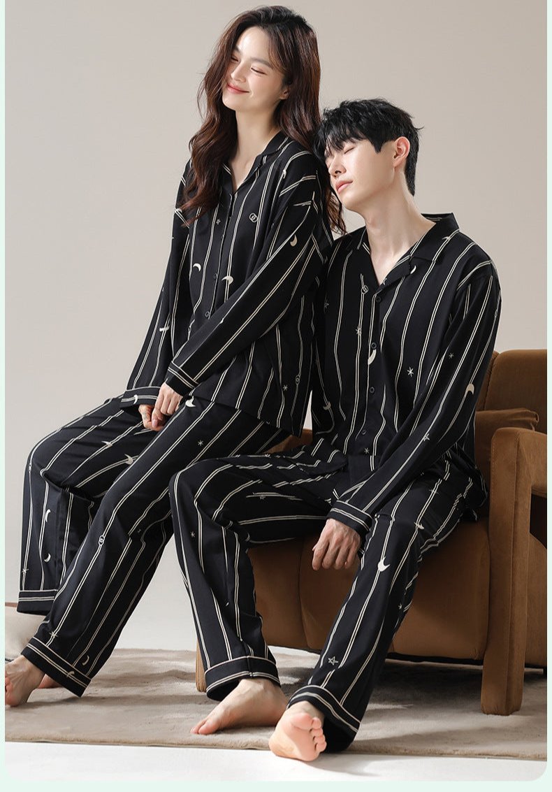 4-Piece Striped Black Matching Cotton Pajamas