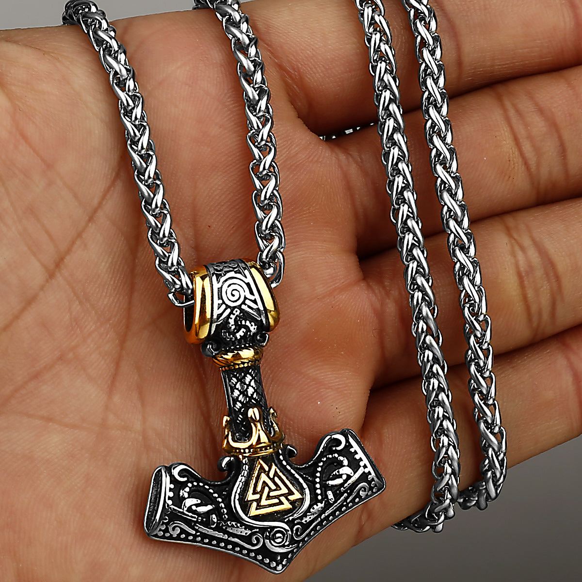 Mens Thor Hammer Style Thick Chain Necklace