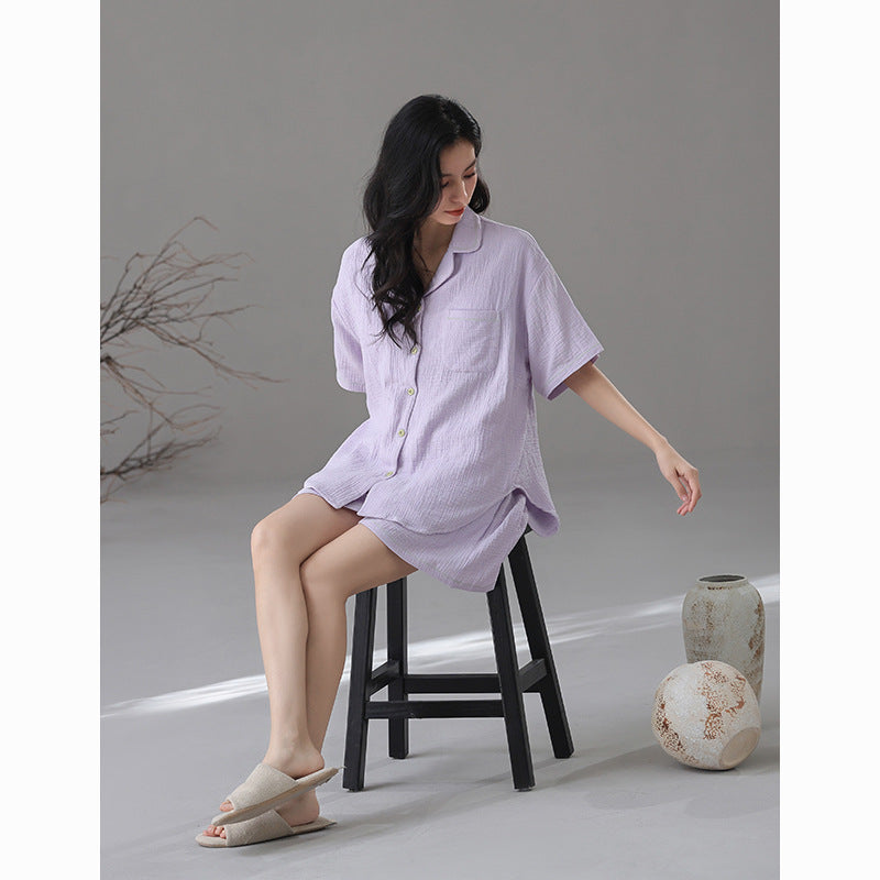 Classic Cotton Couple Pajamas - Soft Short Sleeve Set